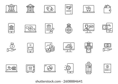Online banking icon set. Internet bank sign. Online finance service isolated.
