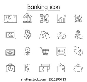 Online banking icon set in thin line style