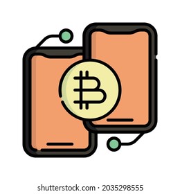Ilustración del vector de iconos de la banca en línea. Dibujo de esquema plano. Concepto de icono del mercado de criptodivisa Vector Premium aislado