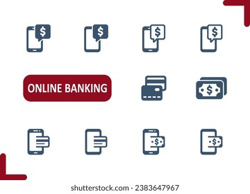 Online Banking Icons. Internet Banking, Online Shopping, E-commerce, Mobile Phone, Computer Icon. Professional, pixel perfect vector icon set.