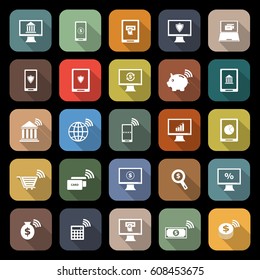 Online banking icons with long shadow, stock vector