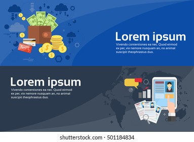 Online Banking Internet Electronic Payment, Curriculum Vitae Recruitment Candidate Job Position Business Web Banner Flat Vector Illustration