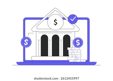 Online banking, internet payments, money transactions. Bank e-commerce investment. Digital online wallet. Flat Cartoon Vector Illustration, icon. Stylish abstract design landing page