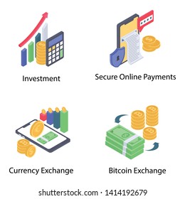 Online Banking Isometric Icons Bundle 
