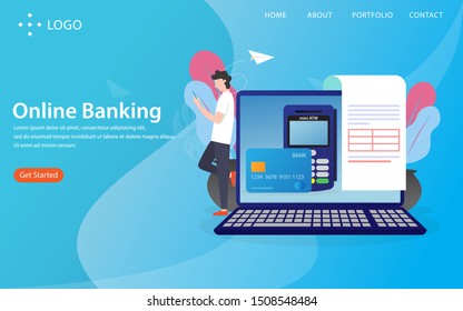 online banking, landing page vector illustration concept