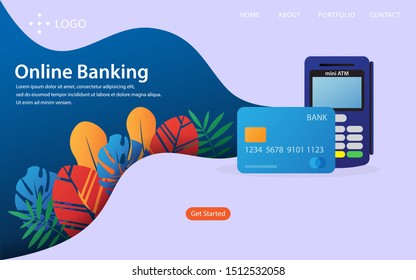 online banking, landing page vector illustration concept