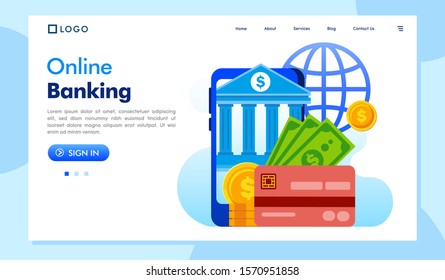 Online banking landing page website illustration vector flat design 