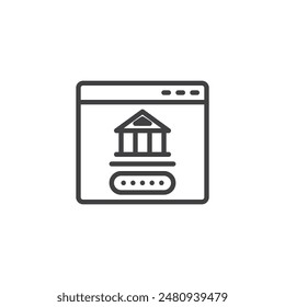 Online Banking line icon. linear style sign for mobile concept and web design. Computer screen with a bank website and login form outline vector icon. Symbol, logo illustration. Vector graphics