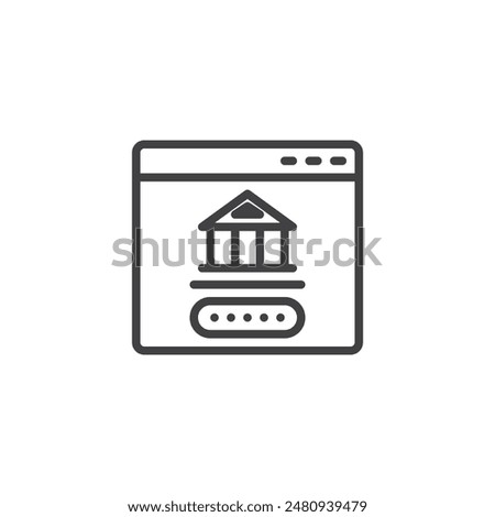 Online Banking line icon. linear style sign for mobile concept and web design. Computer screen with a bank website and login form outline vector icon. Symbol, logo illustration. Vector graphics