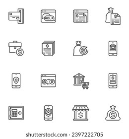 Online banking line icons set, outline vector symbol collection, linear style pictogram pack. Signs, logo illustration. Set includes icons as mobile banking, online financial transactions, cash money