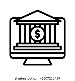 Online Banking Line Vector Illustration On White Background.