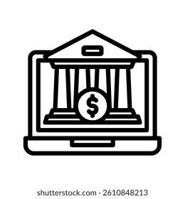 Online Banking Line Vector Illustration On White Background.