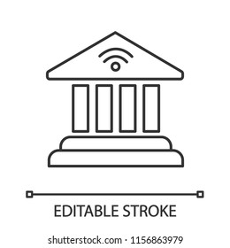 Online banking linear icon. Thin line illustration. Account balance. E-payment. Bank building. Contour symbol. Vector isolated outline drawing. Editable stroke