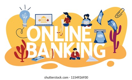 Online banking. Making financial operations such as payment and investment using digital device. Money transaction online. Flat vector illustration