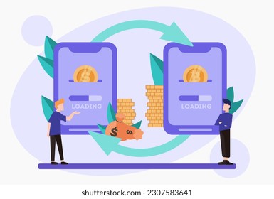 Online banking. Manage your finances using your phone or laptop. Internet payments, money transactions, financial growth. Vector lustration in flat style
