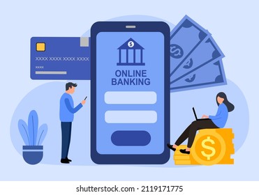 Online banking mobile app on smartphone screen in flat design. Internet banking transaction concept vector illustration.