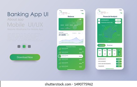 Online Banking Mobile Apps UI, UX, GUI set with wallet, shopping, my Account, fund Transfer, bill payment, products details. Mobile banking interface vector template. Online payment. E-payment screen