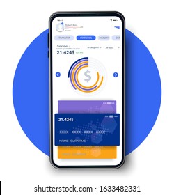 Online Banking Mobile Apps UI, UX, GUI set with wallet, shopping, my Account, fund Transfer. Flat UI for application. Balance management, e-payment. Phone display. Vector illustration