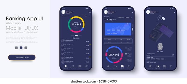 Online Banking Mobile Apps UI, UX, GUI set with wallet, shopping, my Account, fund Transfer, bill payment, products details. Mobile banking interface vector template. Online payment. E-payment screen