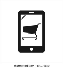 Online banking mobile cart sign simple icon on background