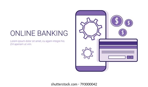 Online Banking Mobile Payment Business Concept Template Web Banner With Copy Space Vector Illustration