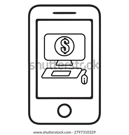 Online banking and mobile payment line icon on smartphone screen. Digital transaction and electronic money transfer vector illustration