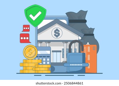 Online banking and mobile payments concept, using smartphone to login to bank account, Digital wallet, internet money, Savings and finance, Online mobile banking and mobile payments.