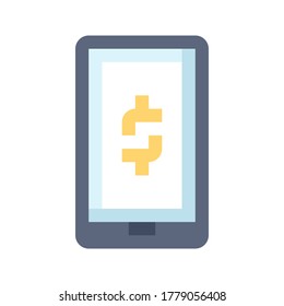 Online Banking and Mobile Wallet flat icon. Mobile Phone with Dollar vector flat color sign.