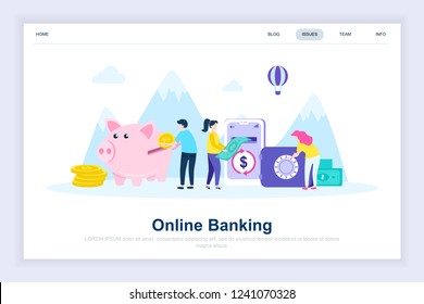 Online banking modern flat design concept. Electronic bank and people concept. Landing page template. Conceptual flat vector illustration for web page, website and mobile website.