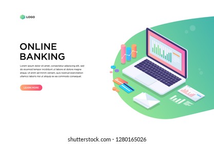 Online banking modern flat design isometric concept. Electronic bank concept. Landing page template. Business and finance conceptual isometric vector illustration for web and graphic design