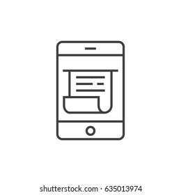 Online banking. Money chèque inserted from mobile phone. Outline icon.