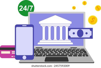 Online banking, online money transactions. Online banking concept. Vector, design illustration. Vector.