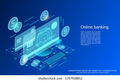 Online Banking, Money Transfer, Financial Transaction Flat 3d Isometric Vector Concept Illustration