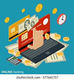 Online banking, money transfer, financial transaction flat 3d isometric vector concept illustration