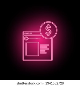 Online banking, moneyneon icon can be used to illustrate topics about SEO optimization, data analytics, website performace - Vector