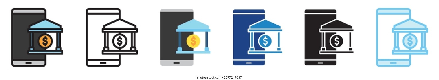 Online Banking multi style, mini illustration icon set. outline, flat, glyph, line color, UI, UX, app and web, digital or print. related to business, finance, financial technology.