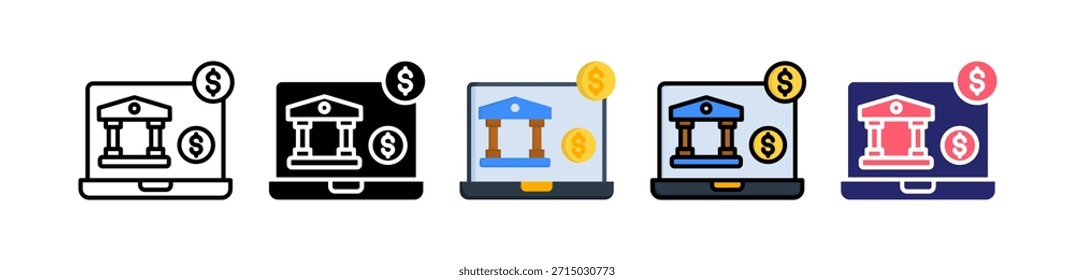 Coleção de Conjuntos de Ícones de Múltiplos Estilos de Banco Online..