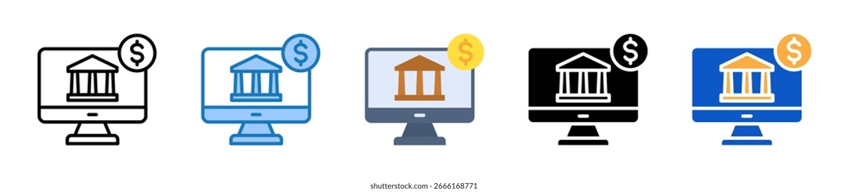 Online Banking mehrere Stil-Symbole setzen Design Vektorgrafik.