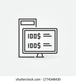 Banca en línea en equipos de sobremesa Icono de concepto de línea delgada vectorial o elemento de diseño