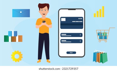 Online Banking on Smartphone for Virtual Shopping Illustration 
