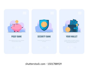 Online banking operations. Set of illustrations for mobile applications. Vector illustration