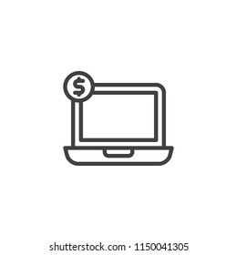 Online banking outline icon. linear style sign for mobile concept and web design. Laptop with dollar coin money simple line vector icon. Symbol, logo illustration. Pixel perfect vector graphics