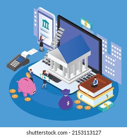 Online banking - payment - finance study - saving isometric 3d vector illustration concept for banner, website, illustration, landing page, flyer, etc.