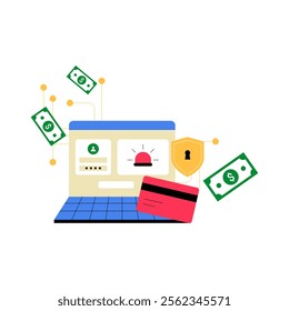 Online Banking And Payment Security In Flat Vector Illustration Symbolizing Cybersecurity, Financial Protection, And Secure Transactions, Isolated On White Background.