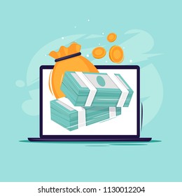 Banca en línea, pago en línea para compras, pago en línea. Ilustración vectorial de diseño plano.