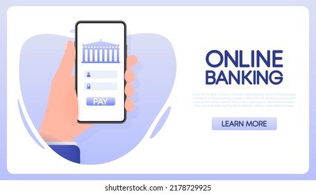 Online Banking People In Line Art Style. Digital Bank. Business Banner