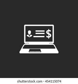 Online banking personal account page on laptop sign simple icon on background