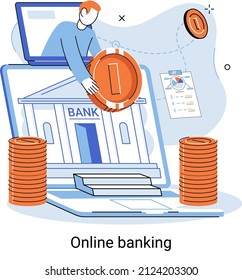 Online banking platform metaphor, remote bank service, online transaction system for mobile investment and payment. Banking operations, currency exchange, check account, manage deposit, e-commerce