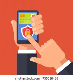 Online banking. Protection lock concept. Vector flat cartoon illustration