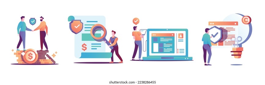 Online banking registry, business Investment concept, saving money and person test speed connection, agreement protection, dealing financial. Vector illustration